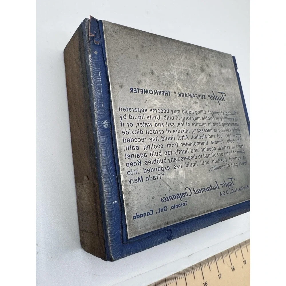 Vintage Taylor Surfamark Thermometer Printer Block For Packaging